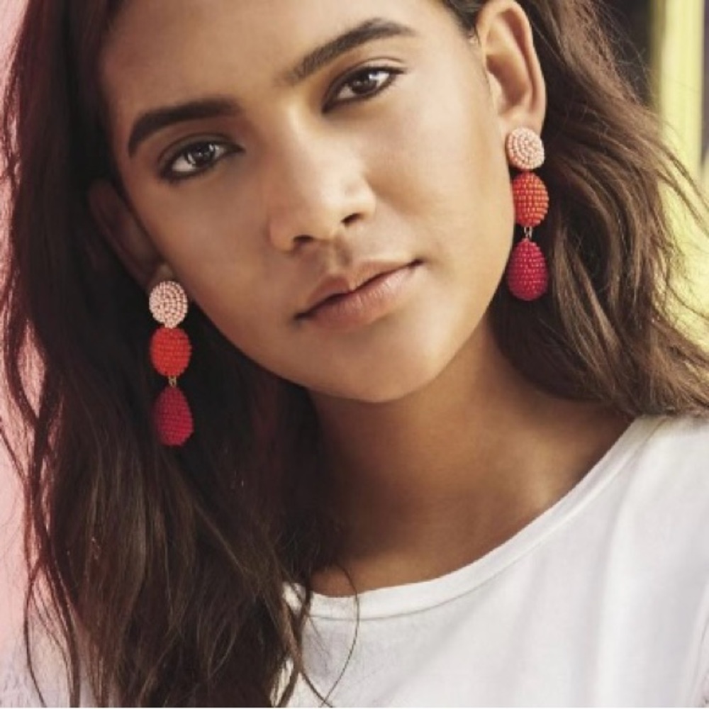 Stella and Dot Kessie Red and Pink Beaded Earrings